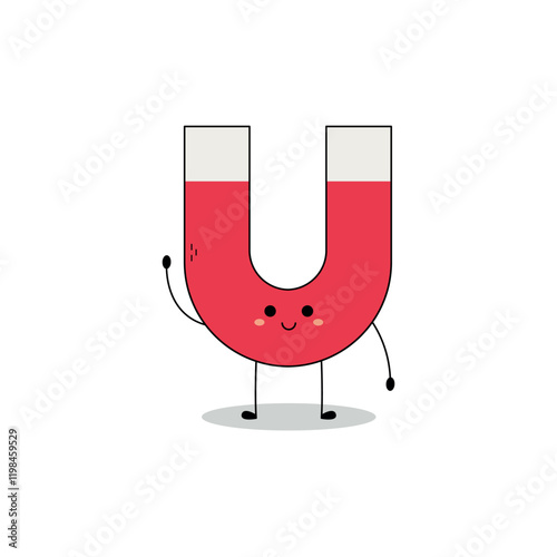 Cute magnet cartoon character waving hand hi doodle