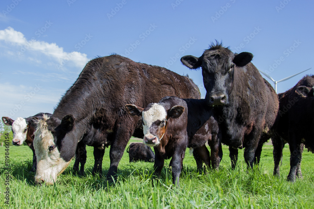 cows and calves grazing in a pasture cows and calves grazing in a pasture