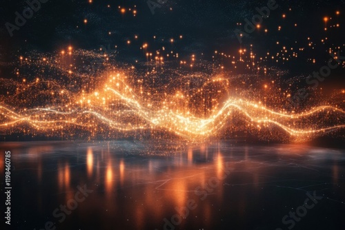 An otherworldly scene unfolds as luminous particles dance and intertwine- creating a mesmerizing display of abstract technology against a dark- futuristic backdrop- evoking a sense of wonder and intr photo