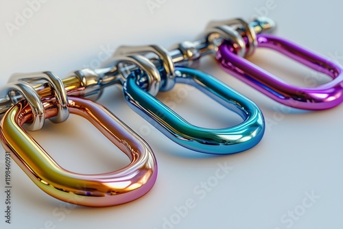 A radiant climbing carabiner set in vibrant metallic shades, displayed on a clean white surface.