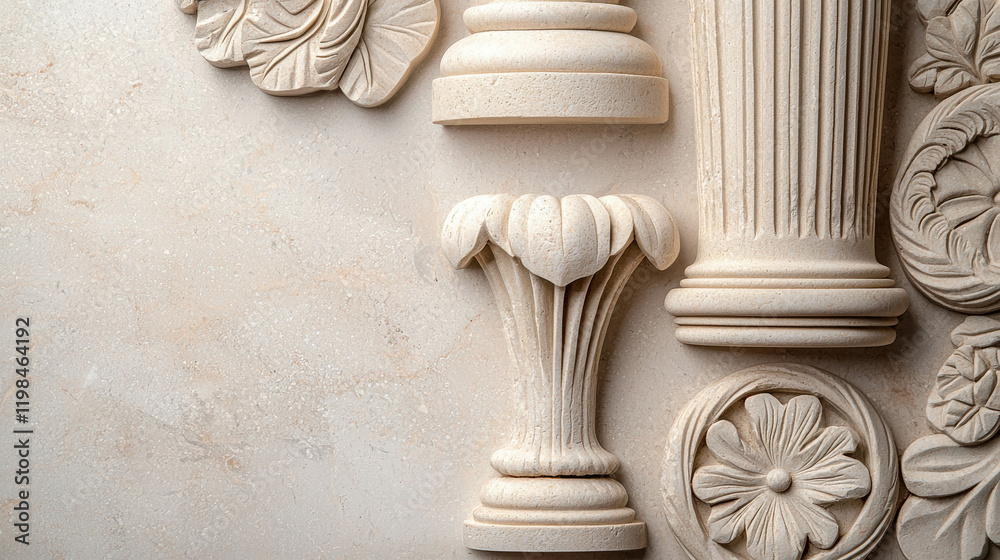 Naklejka premium High Angle View of Meticulously Crafted Stone Carvings on Light Background