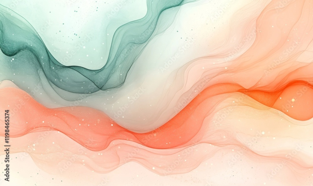 Obraz premium Abstract pastel peach mint glowing gradient background, geometric overlay texture digital art cover, dark backdrop, Generative AI