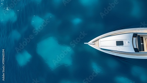 luxury yacht driving through the blue sea top view 