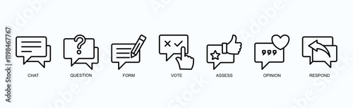 Interactive Insights Icon Set Isolated Vector Illustration Concept With Icon Of Chat, Question, Form, Vote, Assess, Opinion, Respond In Outline Style