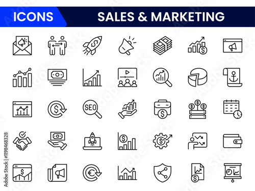 Sales marketing icon set. website, social media, seo, sales, and more, Filled vector symbol collection. glyph icons for web and UI. Vector illustration.