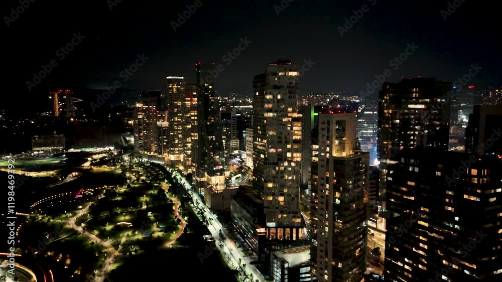 Nighttime aerial shots of Santa Fe, CDMX Nighttime aerial shots of Santa Fe, CDMX