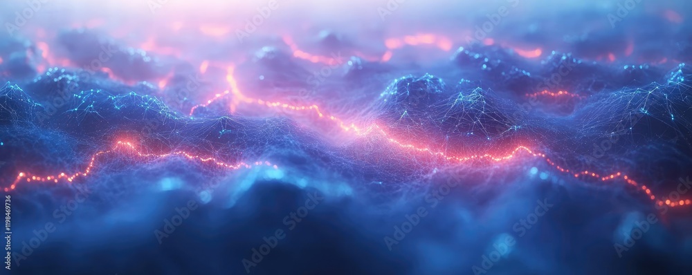 Fototapeta premium Dust pollution concept. A captivating abstract representation of energy flowing through a vibrant blue landscape.