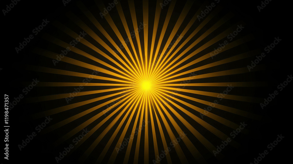 Fototapeta premium Bright Yellow Light Beams Radiating in All Directions Against a Dark Background