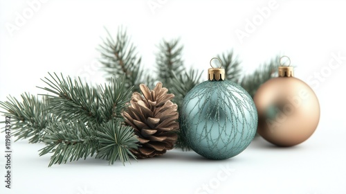 Wallpaper Mural Holiday flat lay with pines and baubles ,Full depth of field, isolated on white background Torontodigital.ca