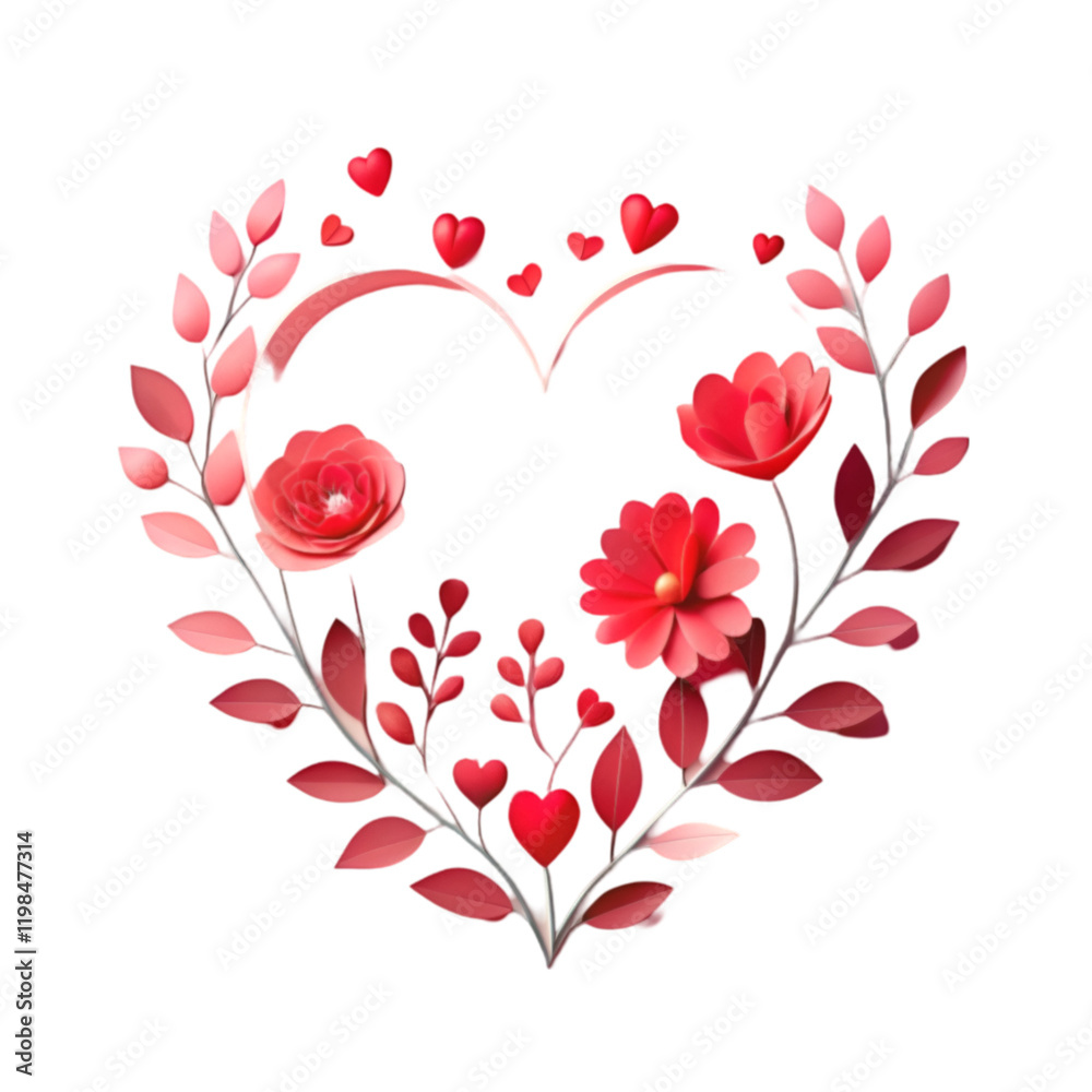 Heart shape paper cut out style with floral arrangement on white Heart shape paper cut out style with floral arrangement on white