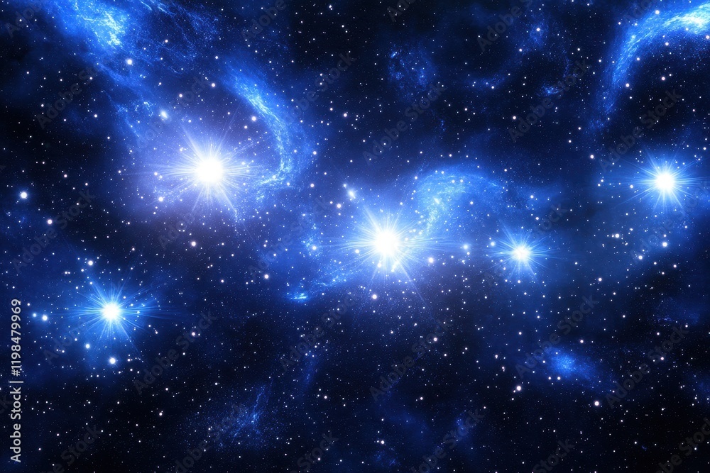 Fototapeta premium Luminous Stars and Nebulae in Deep Space, Dark Blue Night Sky.