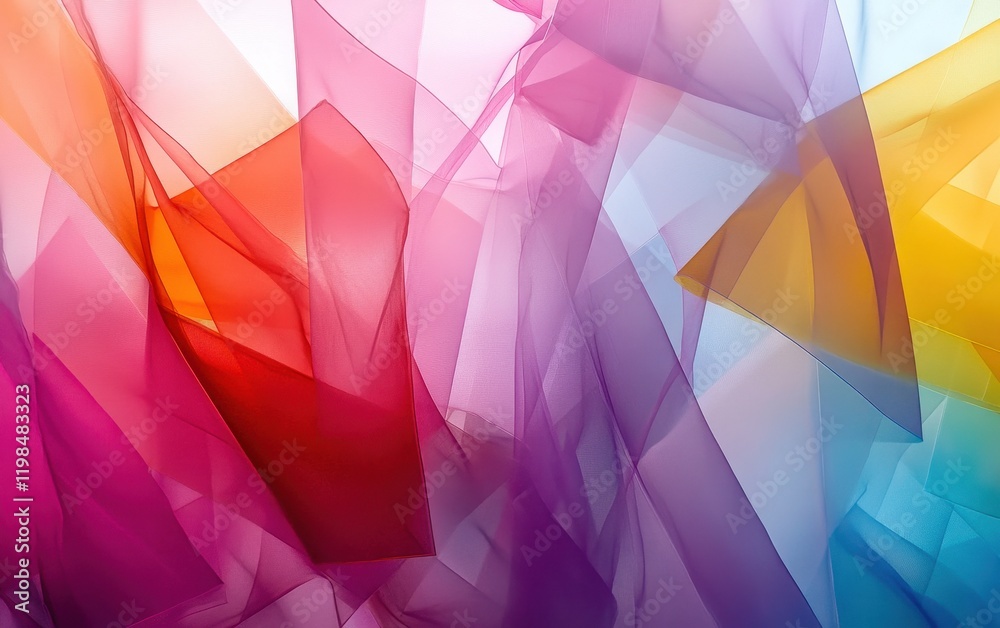 Fototapeta premium Abstract Sheer Fabric Layers in Vibrant Gradient Colors, Translucent Material, Textured Background.