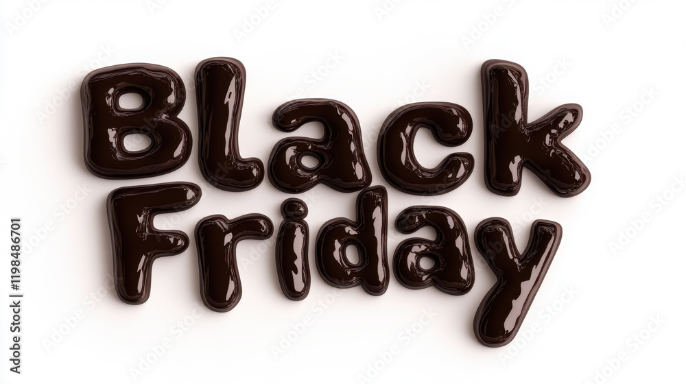 3d text from liquid chocolate Black Friday on white background 3d text from liquid chocolate Black Friday on white background