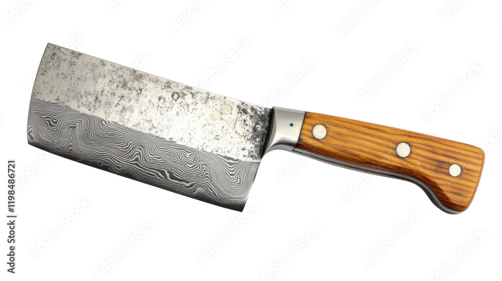 Metal cleaver with wooden handle, kitchen tool for chopping, isolated on transparent background Metal cleaver with wooden handle, kitchen tool for chopping, isolated on transparent background