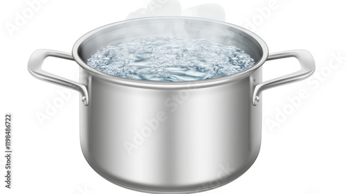 Metal pot with boiling water, isolated on transparent background photo