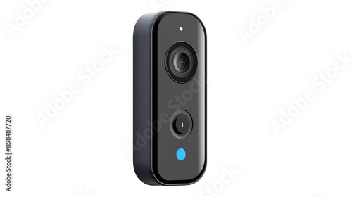 Modern ring doorbell with camera sleek design, isolated on transparent background photo