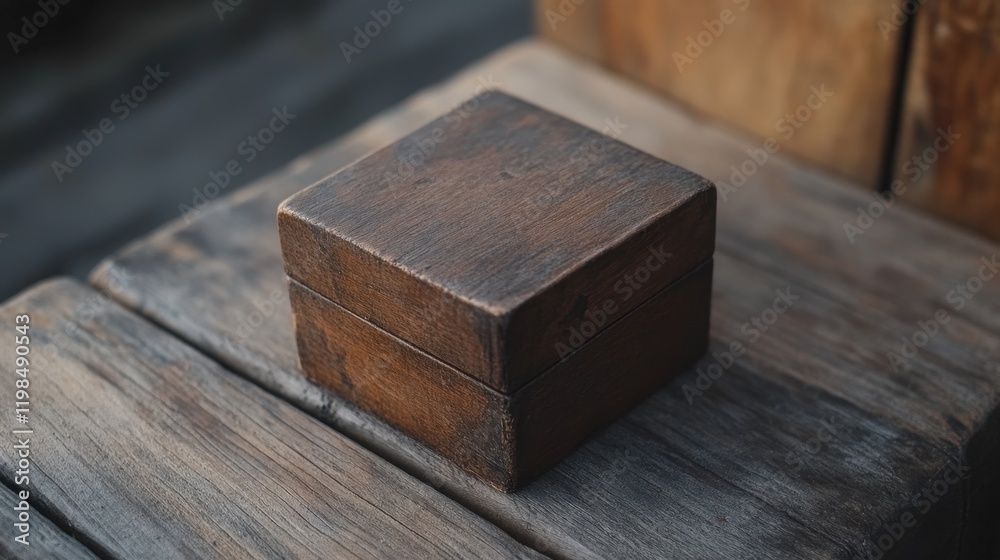 Small Gift Box on Rustic Wooden Surface - Charming Minimalist Design Concept for Gifting Ideas Small Gift Box on Rustic Wooden Surface - Charming Minimalist Design Concept for Gifting Ideas