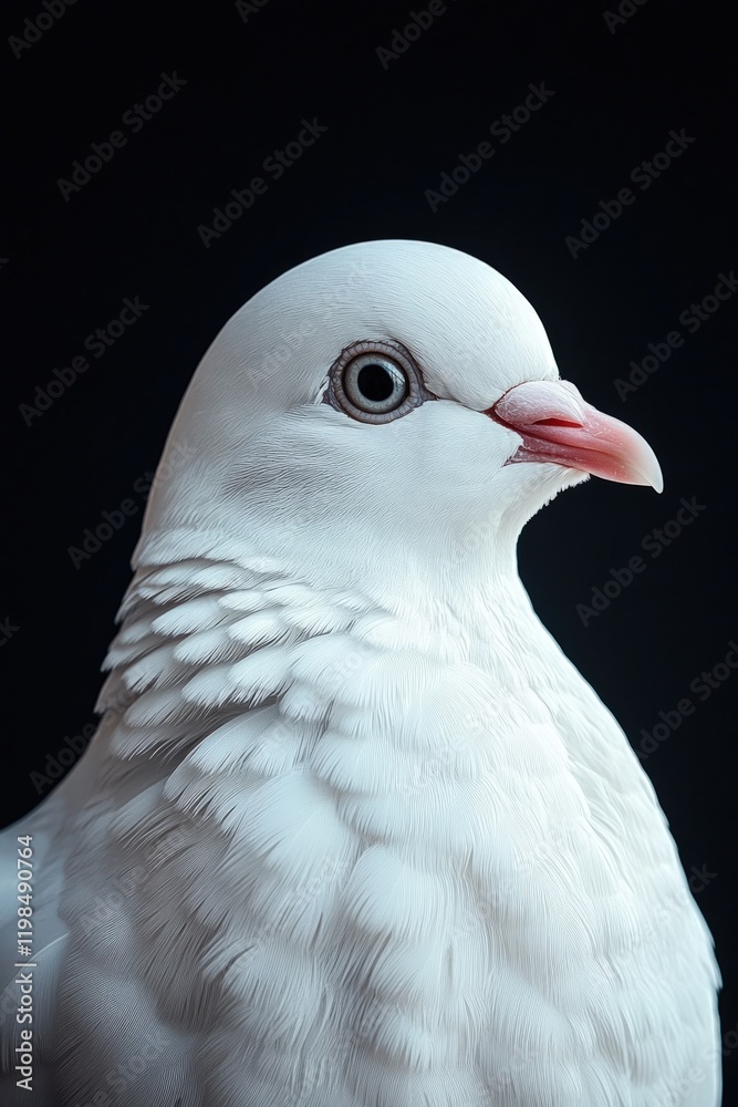 White dove, profile view, dark background. White dove, profile view, dark background.