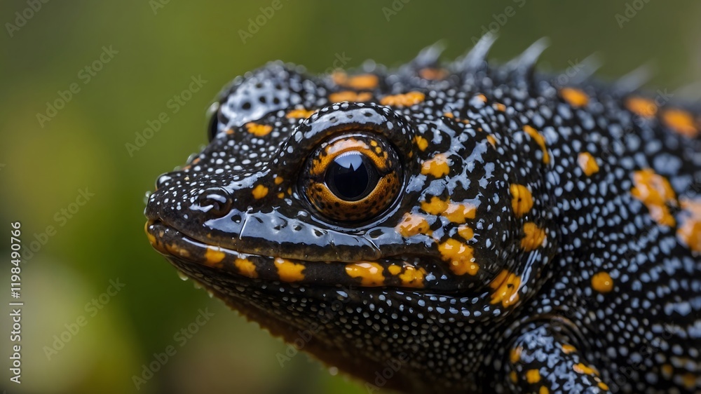 Close-Up of Italian Crested Newt's Intricate Skin Texture and Unique Patterns Close-Up of Italian Crested Newt's Intricate Skin Texture and Unique Patterns