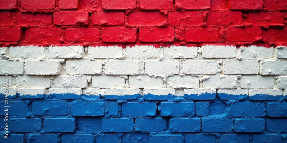 Fototapeta premium A Brick Wall Painted in Horizontal Bands of Red, White, and Blue