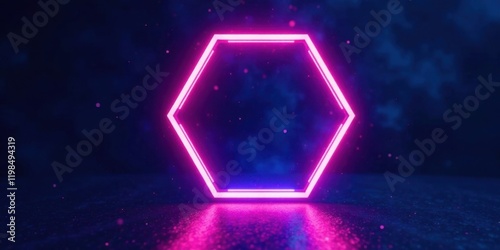 Wallpaper Mural Hexagonal Neon Frame Glowing Brightly in a Dark Environment with Sparkling Particles Torontodigital.ca
