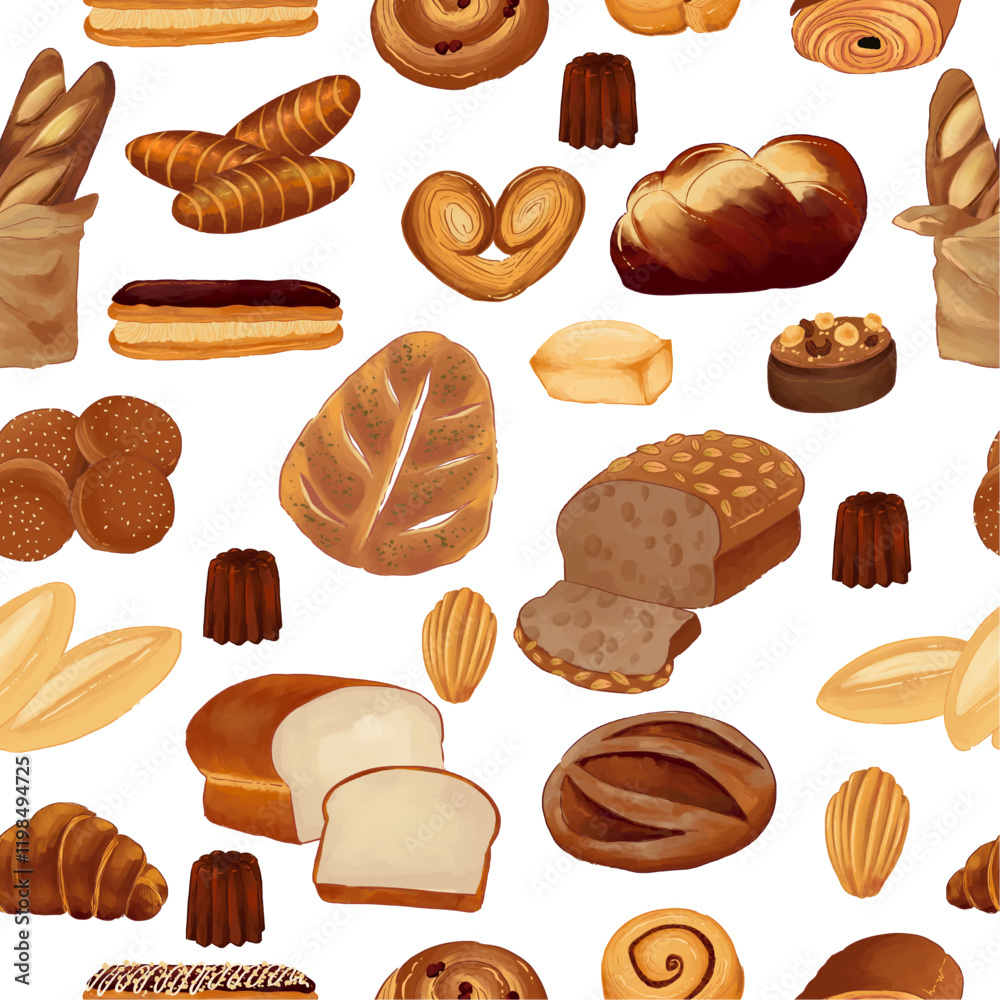 Pastries Illustration Seamless Pattern Pastries Illustration Seamless Pattern