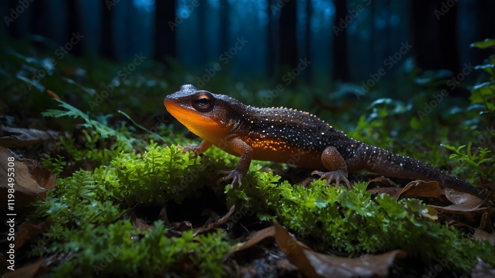 Fototapeta premium Moonlit Serenity: Green Leaf Tree Frog Resting in the Night