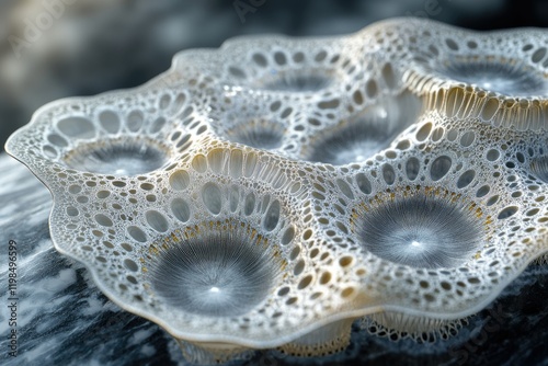 Intricate, porous structure resembling a bioluminescent organism or abstract art.