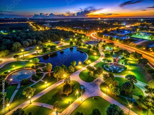 Aerial Night View of Campbell Park, Deltona, Florida - Illuminated Landscape
