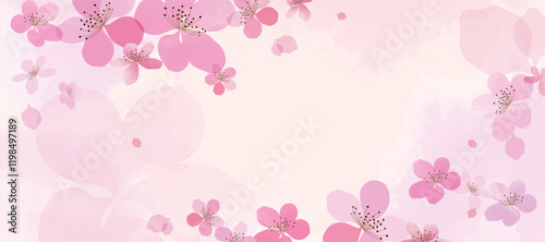 Spring Japanese Cherry blossom flower background vector. Sakura floral Wallpaper design of elegant watercolor cherry blossom flower, branch. Illustration for banner, wall decoration, backdrop, ads.
