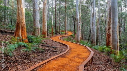 Winding Forest Path Through Tall Eucalyptus Trees