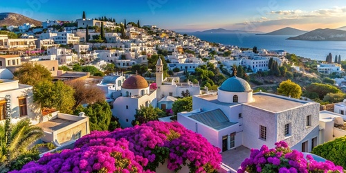 Fototapeta Naklejka Na Ścianę i Meble -  Aerial View of Bodrum's Historic Greek-Style Houses and Cityscape