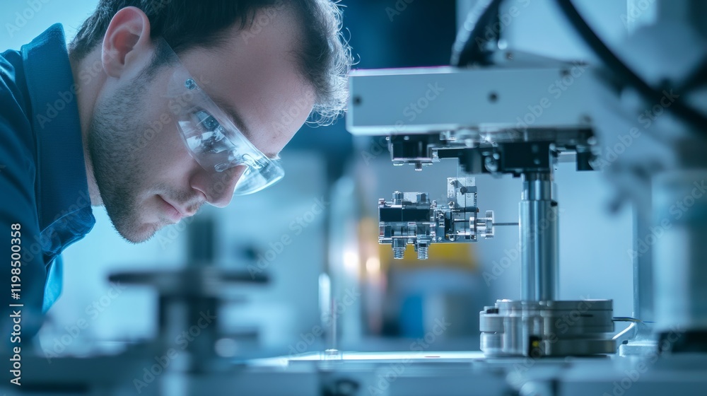 A mechanical engineer conducting stress testing on aerospace components in a testing laboratory, with test rigs and aerospace parts visible, Aerospace component stress testing scene A mechanical engineer conducting stress testing on aerospace components in a testing laboratory, with test rigs and aerospace parts visible, Aerospace component stress testing scene