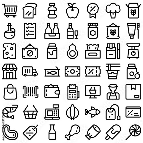 Grocery Supermartket Market Shopping Icon Set. Perfect for user interface, new application
 photo