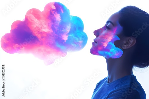 Wallpaper Mural A woman with a blue shirt is looking at a cloud Torontodigital.ca