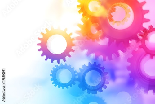 A colorful image of gears with a white background