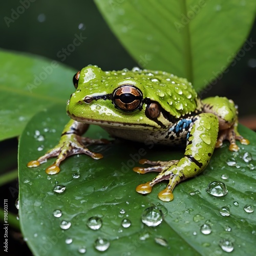 Rain-Kissed Wilderness: A Great Barred Frog in the Downpour photo