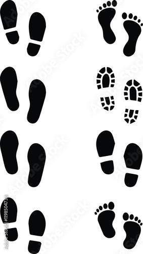 Human foot and shoe print icons set vector illustration isolated on white background