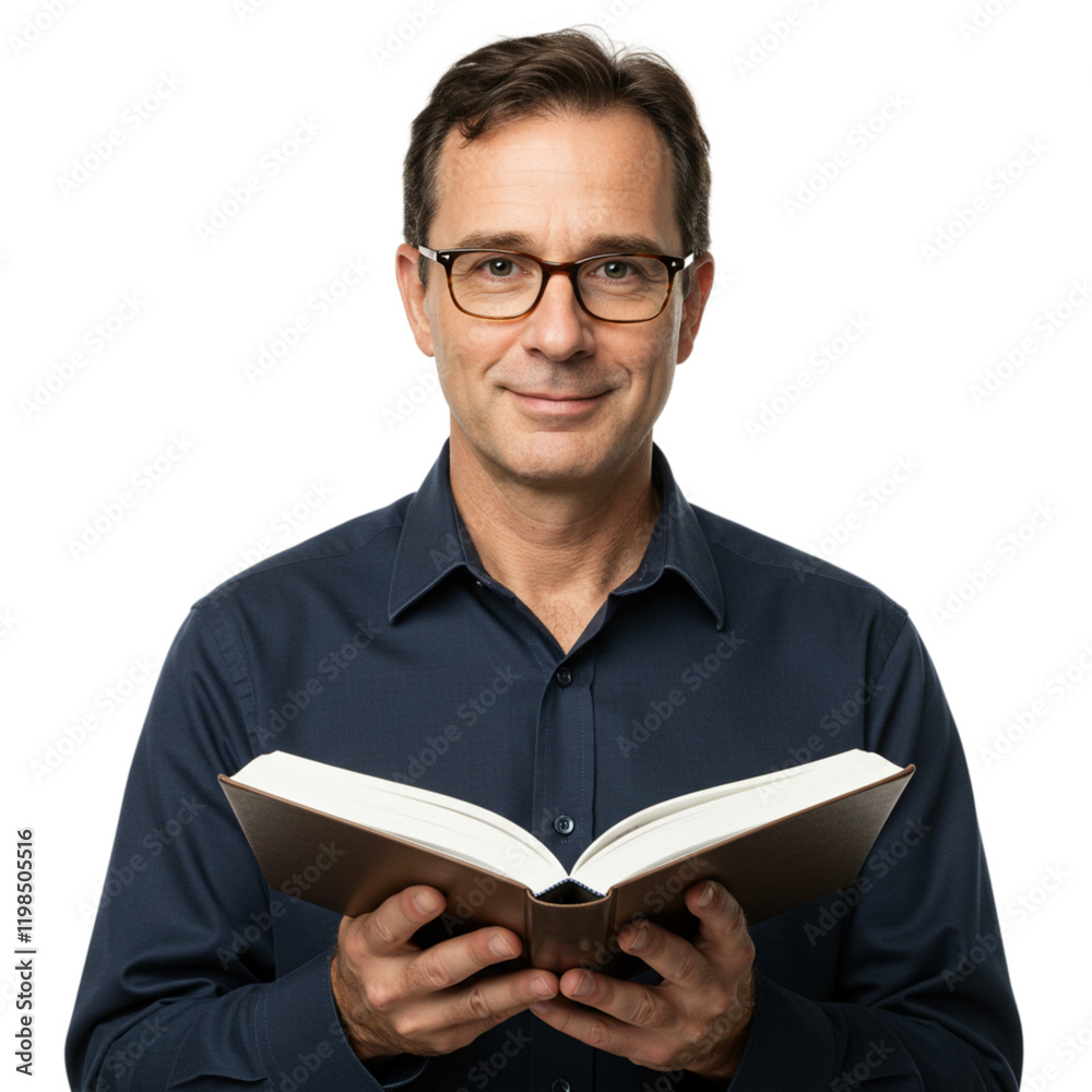 Smiling Man Reading Book Studio Portrait Dark Background Intelligent Person Male Adult Happy Shirt Study Smiling Man Reading Book Studio Portrait Dark Background Intelligent Person Male Adult Happy Shirt Study