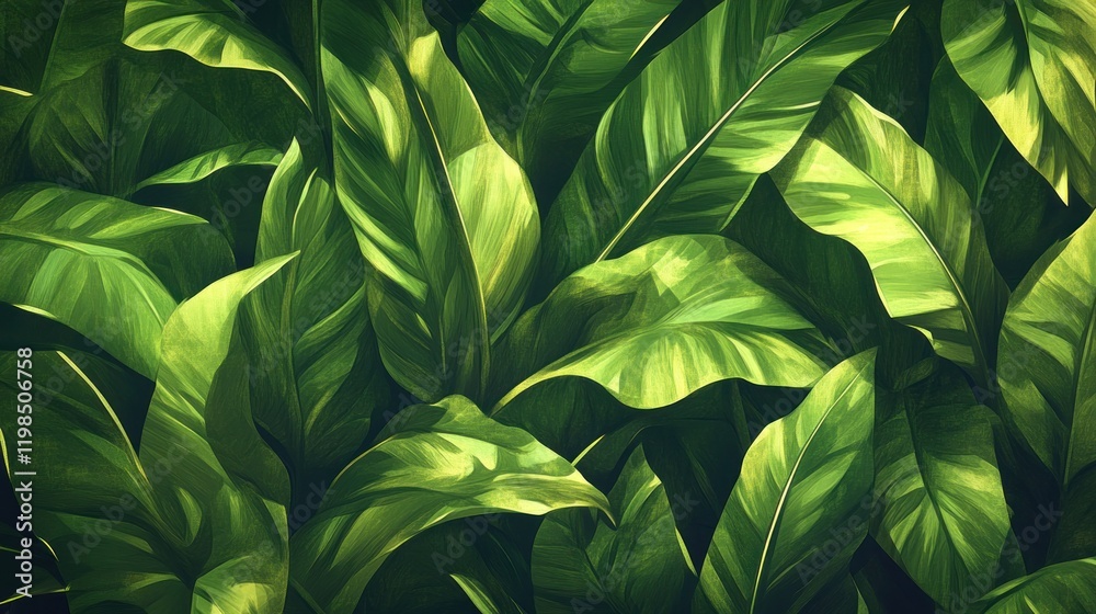 Fototapeta premium Lush green tropical foliage background.