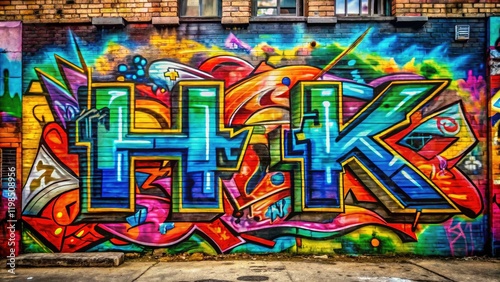 HK letters blaze across a colorful graffiti wall, expertly photographed using the rule of thirds.