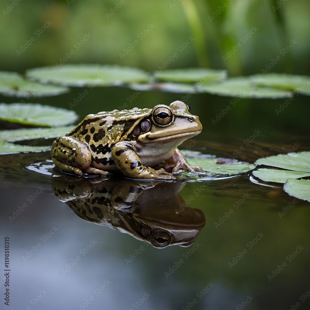 Obraz premium Aquatic Grace: The Robust Whistling Frog Gliding Through a Clear Stream