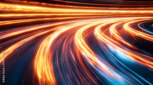 Abstract Swirling Light Trails with Orange and Blue Hues