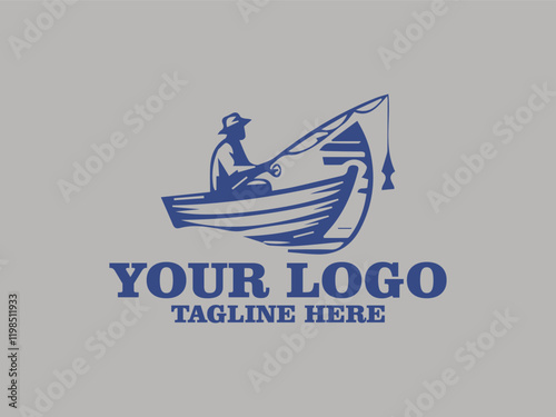 Vector illustration fisherman in a boat fishing patiently. Suitable for outdoor and recreational themes in design projects, publications, and promotional materials