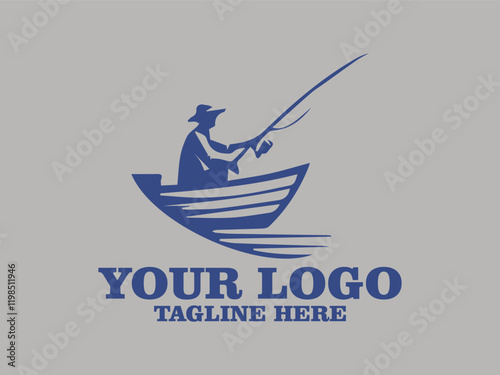 Vector illustration fisherman in a boat fishing patiently. Suitable for outdoor and recreational themes in design projects, publications, and promotional materials
