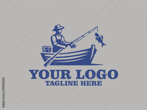 Vector illustration fisherman in a boat fishing patiently. Suitable for outdoor and recreational themes in design projects, publications, and promotional materials