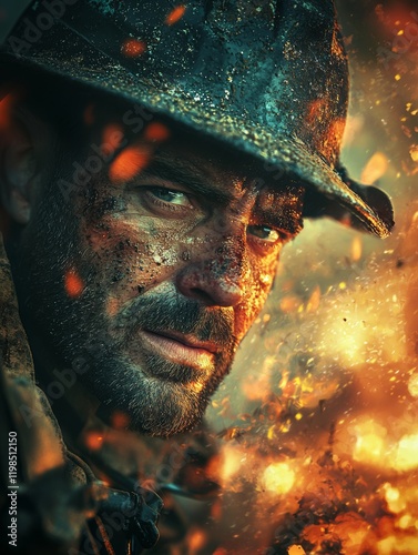 Portrait of a Firefighter Amidst Flames