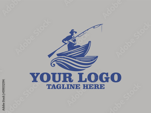 Vector illustration fisherman in a boat fishing patiently. Suitable for outdoor and recreational themes in design projects, publications, and promotional materials