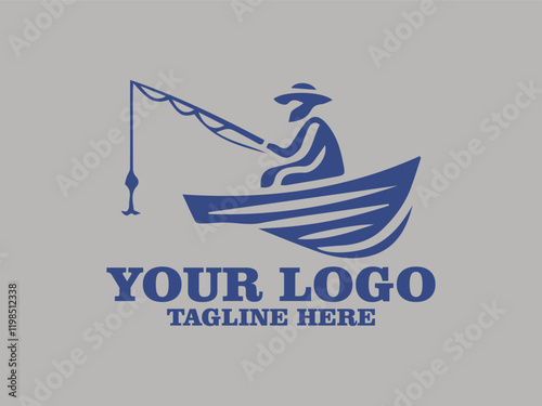 Vector illustration fisherman in a boat fishing patiently. Suitable for outdoor and recreational themes in design projects, publications, and promotional materials