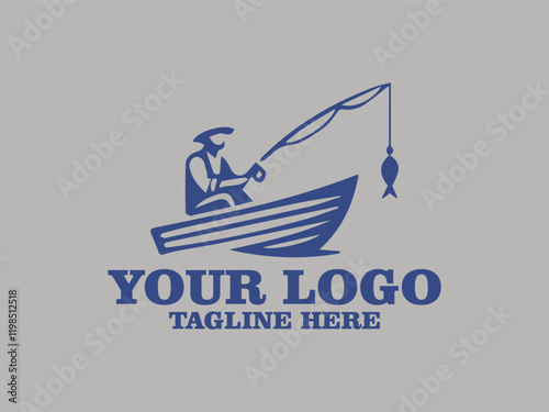 Vector illustration fisherman in a boat fishing patiently. Suitable for outdoor and recreational themes in design projects, publications, and promotional materials
